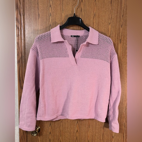 ZARA Chenille See Through Knit Polo Sweatshirt - Picture 2 of 5